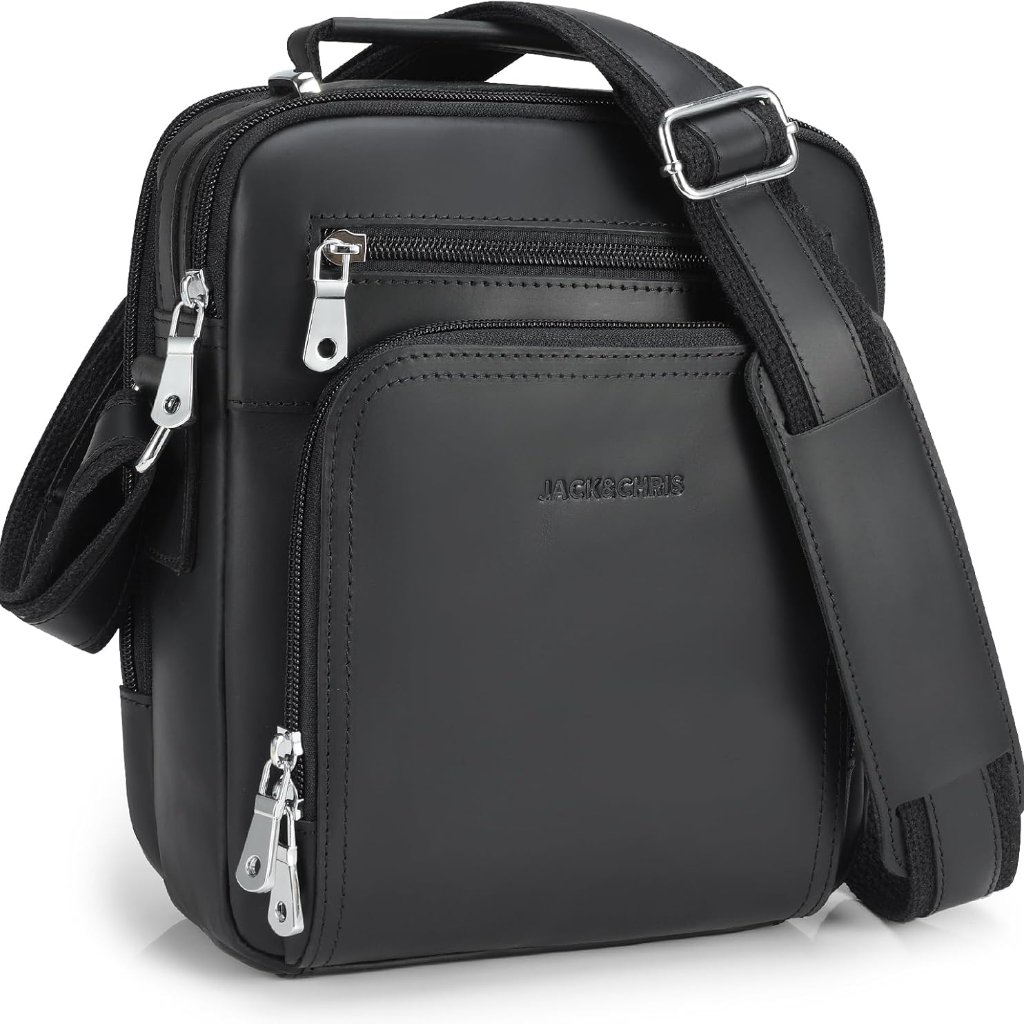 Leather Messenger Bag For Men, Man Purse Crossbody Bags For Work Business, Black